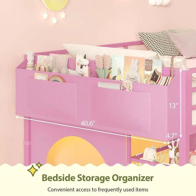 Alt view image 7 of 7 - Twin Size Low Loft Bed with RGB Lights & Play Zone, 8 XL Drawers, Kids Play Loft with 2-Step Ladder & Anti-Tip Kit (Pink)