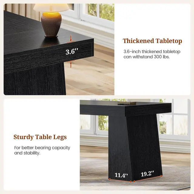 Alt view image 6 of 7 - 55.9 in Executive Desk with Power Outlets, Modern Home Office Desk with Storage Cabinet, Wood Computer Desk Business Workstation Desk Conference Table, Black (Storage Cabinet)