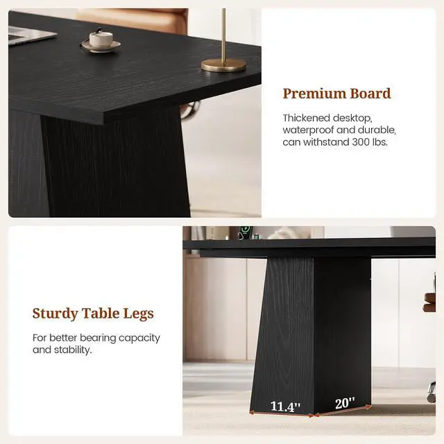Alt view image 7 of 7 - 63 in Executive Desk with Power Outlets, Modern Home Office Desk with Storage Cabinet, Wood Computer Desk Business Workstation Desk Conference Table Black