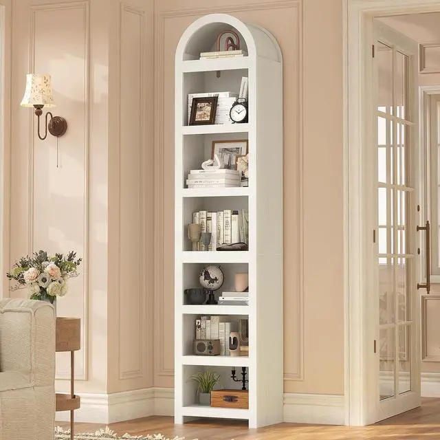 Main image of 76" Tall Narrow Arched Bookcase,7-Teir Mid-Century Modern Bookshelf,Adjustable Shelves offering More Storage Space for Living Room,Kitchen,Home Office(Antique White, Narrow)