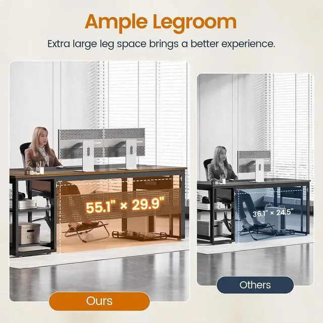 Alt view image 6 of 7 - 71 in Executive Desk with Power Outlets, Reversible L Shaped Computer Desk with File Drawers & Storage Shelves, Large Office Desk with Pegboard, Mobile CPU Stand, Modern Corner Desk (Walnut)