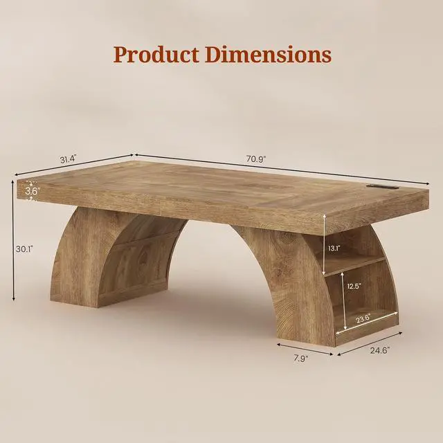 Alt view image 2 of 7 - 70.9 Inch Executive Desk, Large Office Desk with Power Outlet & Storage Shelves, Modern Aesthetic Computer Desks Wood Writing Table Workstation Business Furniture for Home Office (Oak)