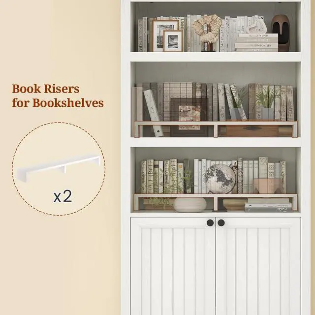 Alt view image 4 of 7 - 81" Tall Arched Cabinets,Bookcase with storage,Mid-Century Modern 6-Tier Bookshelf with Door,2 Book Risers and Adjustable Shelves give more storage space for Living Room,Home Office Antique White