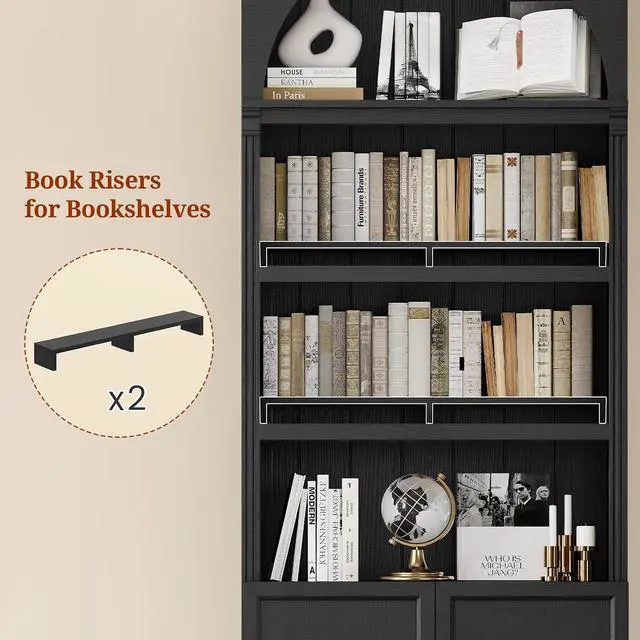 Alt view image 4 of 7 - 81.2"Tall Arched Cabinet,Bookcase with storage,Mid-Century Modern 6-Tier Bookshelf with Door,2 Book Risers and Adjustable Shelves,More storage space for Living Room,Kitchen,Home Office (Black, Large)