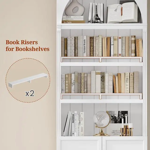 Alt view image 5 of 7 - 81.2"Tall Arched Cabinet,Bookcase with storage,Mid-Century Modern 6-Tier Bookshelf with Door,2 Book Risers and Adjustable Shelves,More storage space for Living Room,Kitchen,Home Office (White, Large)