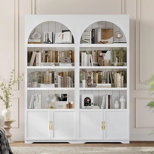 Alt view image 6 of 7 - 81.2"Tall Arched Cabinet,Bookcase with storage,Mid-Century Modern 6-Tier Bookshelf with Door,2 Book Risers and Adjustable Shelves,More storage space for Living Room,Kitchen,Home Office (White, Large)