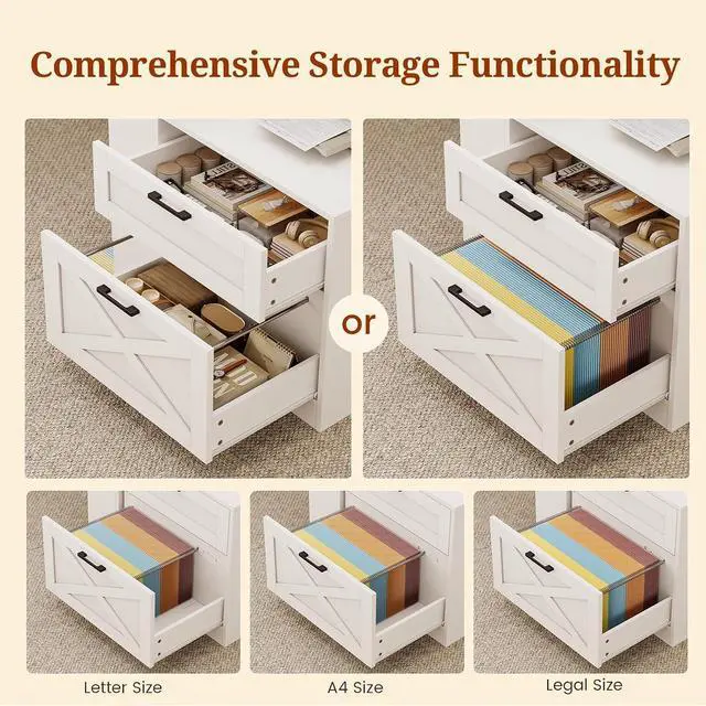 Alt view image 4 of 7 - 71" Farmhouse L Shaped Standing Desk, Electric Height Adjustable Corner Desk with Storage Cabinet & File Drawers, Wood Stand up Computer Desks with Power Outlets for Home Office