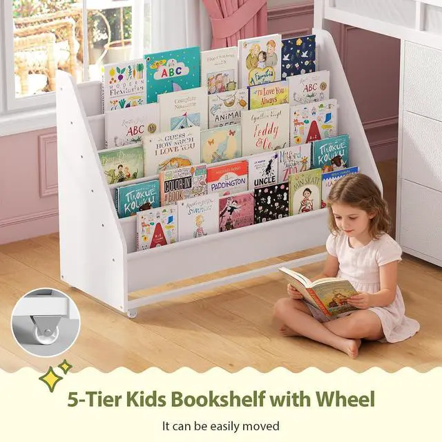 Alt view image 4 of 7 - Kids Twin Loft Bed with Pull-Out Rolling Bookshelf, 3-Tier Display Shelf, 6 Storage Drawers, RGB Mood Lighting, Safe Anti-Tip & Soft Padded Ladder Space-Saving Playhouse Bed for Children (White)