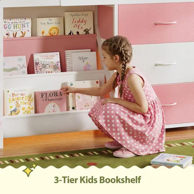 Alt view image 5 of 7 - Twin Low Loft Bed for Bookshelf with Kids Toy Storage Box, Storage Drawers, LED Lights, Safety Guardrail, Stairs, Kids loft Bed (White Pink)