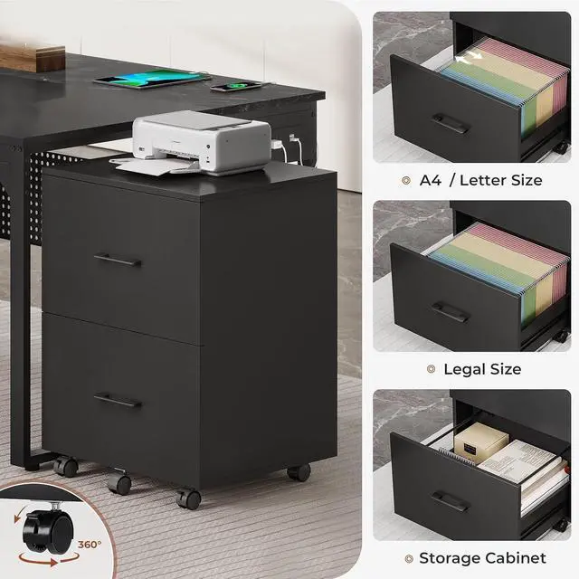 Alt view image 6 of 7 - 71" Executive Desk, Reversible L Shaped Desk with Mobile File Cabinet & Power Outlets, Large Office Desk with Drawers, Storage Shelves, Hooks, Corner Computer Desk for Home Office (Black)