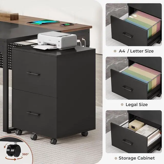 Alt view image 7 of 7 - 71" Executive Desk, Reversible L Shaped Desk with Mobile File Cabinet & Power Outlets, Large Office Desk with Drawers, Storage Shelves, Hooks, Corner Computer Desk for Home Office (Walnut)