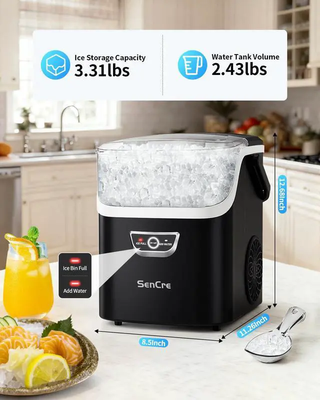 Alt view image 7 of 7 - Nugget Ice Maker with Handle, 40lbs/Day Countertop Ice Maker Ready in 5 Mins, Soft Sonic Ice, Auto-Cleaning Ice Makers Portable Ice Machine for Home Kitchen Office Party & Large Families