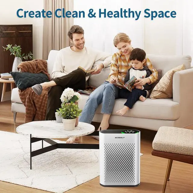 Alt view image 7 of 7 - Air Purifier for Large Room, Cleans 2,400 ft² in 30 Mins, 3-Stage True HEPA, 360° Airflow, Large Touch Display Control, Real-Time Air Quality (PM2.5) Display, Ultra-Quiet 20dB Sleep Mode, HAP602 White