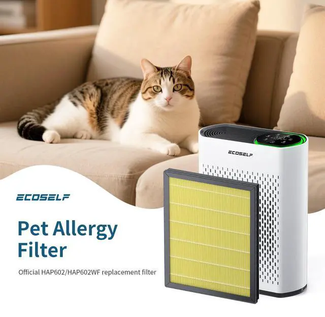Alt view image 2 of 7 - ECOSELF Genuine Replacement Air Purifier Pet Allergy Filter for HAP602/ HAP602WF Air Purifier Filter, 3-Stage Filtration Repacement for High-Efficient Filtration (1 Pack), Yellow