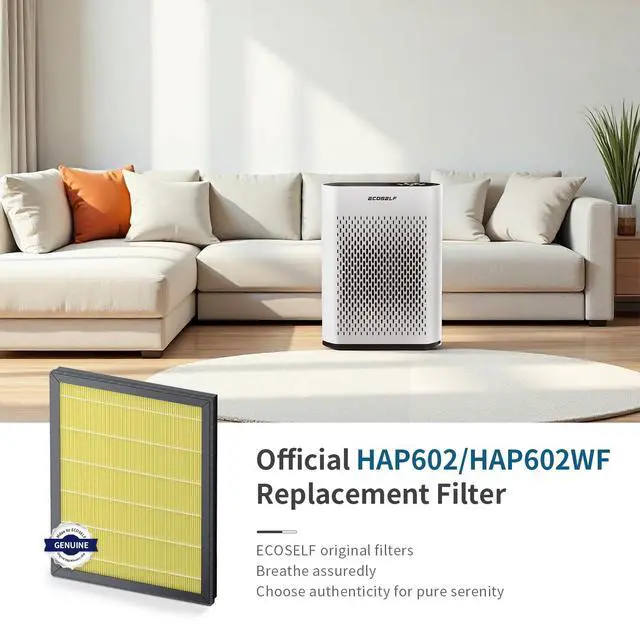 Alt view image 6 of 7 - ECOSELF Genuine Replacement Air Purifier Pet Allergy Filter for HAP602/ HAP602WF Air Purifier Filter, 3-Stage Filtration Repacement for High-Efficient Filtration (1 Pack), Yellow