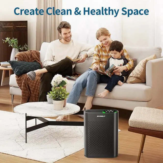 Alt view image 5 of 5 - ECOSELF Air Purifier for Large Rooms Up to 2,400 Sq Ft, Air Intake, HEPA Filter with Smart Auto, Black