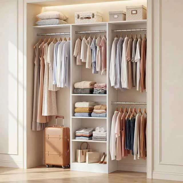 Main image of 4FT Small Closet System, 80"H Closet Organizer System with 4 Closets Rods & 3 Shelves, 48" Closets Organizers and Storage for Small Bedrooms, Laundry Rooms, Cloakrooms, White