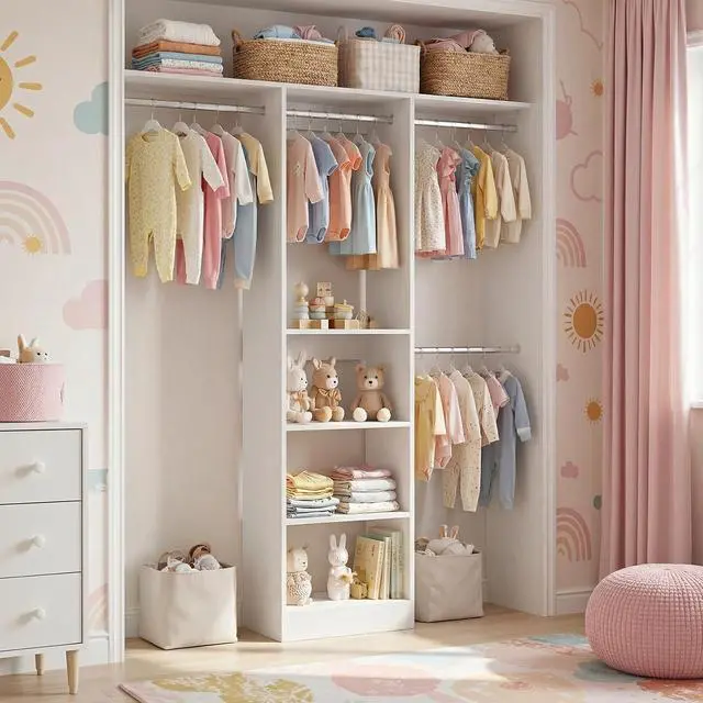 Alt view image 5 of 7 - 4FT Small Closet System, 80"H Closet Organizer System with 4 Closets Rods & 3 Shelves, 48" Closets Organizers and Storage for Small Bedrooms, Laundry Rooms, Cloakrooms, White
