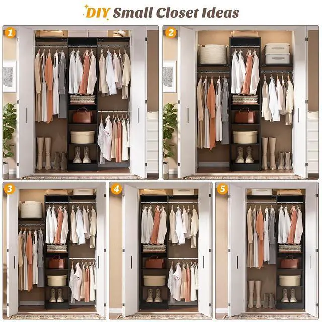 Alt view image 7 of 7 - 4FT Small Closet System, 80"H Closet Organizer System with 4 Closets Rods & 3 Shelves, 48" Closets Organizers and Storage for Small Bedrooms, Laundry Rooms, Cloakrooms, Black