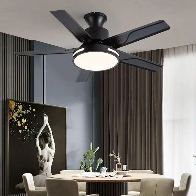 Alt view image 2 of 6 - Modern Dimmable Ceiling Fan Light Ceiling Fans with Lights and Remote 42 Inch 5-Blade Bedroom Ceiling Fan Mute Ceiling Fans with Lights Flush Mount for Living Room Kids Room
