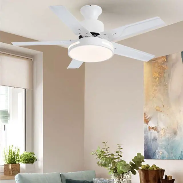 Alt view image 2 of 6 - Modern Dimmable Ceiling Fan Light Ceiling Fans with Lights and Remote 42 Inch 5-Blade Bedroom Ceiling Fan Mute Ceiling Fans with Lights Flush Mount for Living Room Kids Room