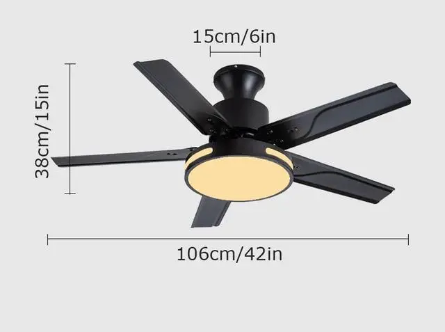 Alt view image 6 of 6 - Modern Dimmable Ceiling Fan Light Ceiling Fans with Lights and Remote 42 Inch 5-Blade Bedroom Ceiling Fan Mute Ceiling Fans with Lights Flush Mount for Living Room Kids Room