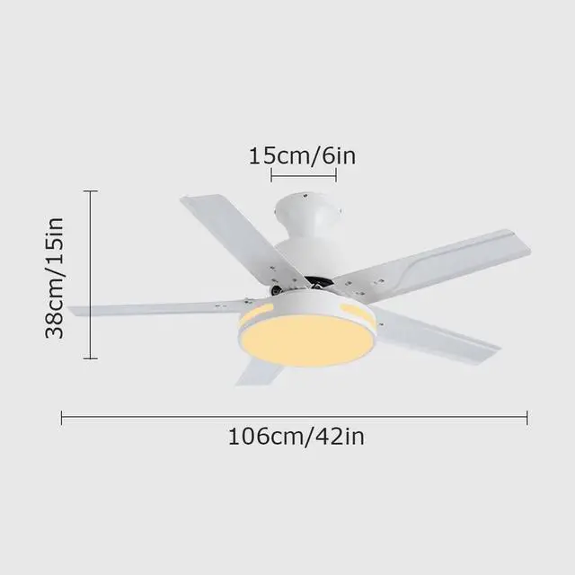 Alt view image 6 of 6 - Modern Dimmable Ceiling Fan Light Ceiling Fans with Lights and Remote 42 Inch 5-Blade Bedroom Ceiling Fan Mute Ceiling Fans with Lights Flush Mount for Living Room Kids Room