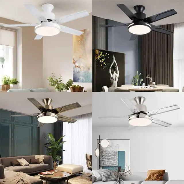 Alt view image 3 of 6 - Modern Dimmable Ceiling Fan Light Ceiling Fans with Lights and Remote 42 Inch 5-Blade Bedroom Ceiling Fan Mute Ceiling Fans with Lights Flush Mount for Living Room Kids Room