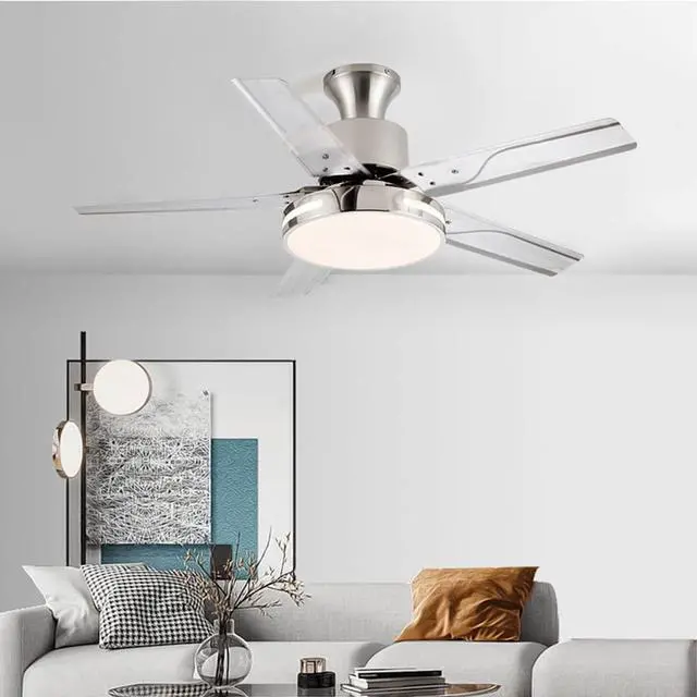 Alt view image 2 of 6 - Modern Dimmable Ceiling Fan Light Ceiling Fans with Lights and Remote 42 Inch 5-Blade Bedroom Ceiling Fan Mute Ceiling Fans with Lights Flush Mount for Living Room Kids Room