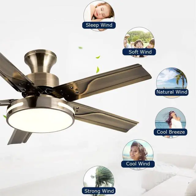 Alt view image 5 of 7 - Modern Dimmable Ceiling Fan Light Ceiling Fans with Lights and Remote 42 Inch 5-Blade Bedroom Ceiling Fan Mute Ceiling Fans with Lights Flush Mount for Living Room Kids Room