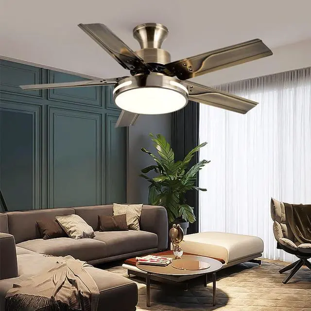 Alt view image 2 of 7 - Modern Dimmable Ceiling Fan Light Ceiling Fans with Lights and Remote 42 Inch 5-Blade Bedroom Ceiling Fan Mute Ceiling Fans with Lights Flush Mount for Living Room Kids Room