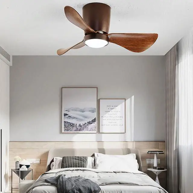 Alt view image 2 of 5 - Simple 23.6 Inch Ceiling Fan with Lights Flush Mount Bedroom Ceiling Fan Small Ceiling Fans with Lights and Remote LED 3-Blade Low Profile Fan Light Outdoor Ceiling Fans for Patios