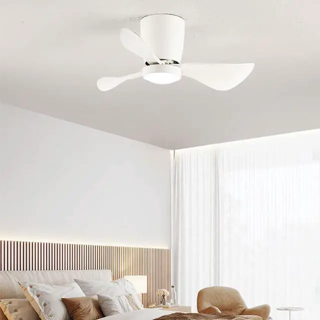 Alt view image 2 of 5 - Simple 23.6 Inch Ceiling Fan with Lights Flush Mount Bedroom Ceiling Fan Small Ceiling Fans with Lights and Remote LED 3-Blade Low Profile Fan Light Outdoor Ceiling Fans for Patios