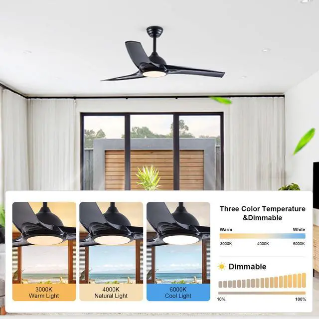 Alt view image 3 of 7 - American Retro Ceiling Fans with Lights 42/52 inch Ceiling Fan with Remote Reversible 3CCT, Dimmable, Quiet, Black Small Ceiling Fan for Bedroom Indoor/Outdoor Use