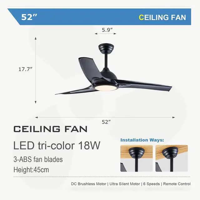 Alt view image 7 of 7 - American Retro Ceiling Fans with Lights 42/52 inch Ceiling Fan with Remote Reversible 3CCT, Dimmable, Quiet, Black Small Ceiling Fan for Bedroom Indoor/Outdoor Use