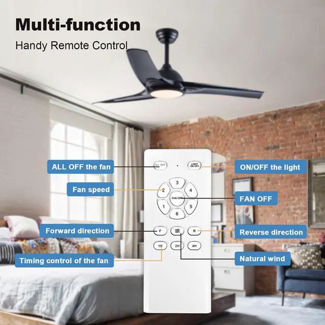 Alt view image 5 of 7 - American Retro Ceiling Fans with Lights 42/52 inch Ceiling Fan with Remote Reversible 3CCT, Dimmable, Quiet, Black Small Ceiling Fan for Bedroom Indoor/Outdoor Use
