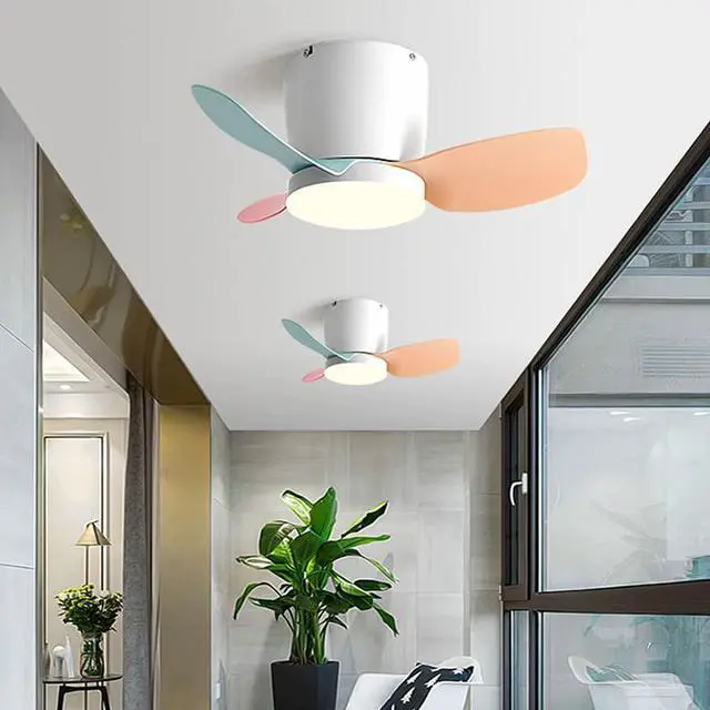 Alt view image 2 of 6 - Modern Simple Ceiling Fan with Lights 24 Inch Ceiling Fan with Lights and Remote Small LED Kids Room Ceiling Fan Light Color Flush Mount Ceiling Fan with Lights