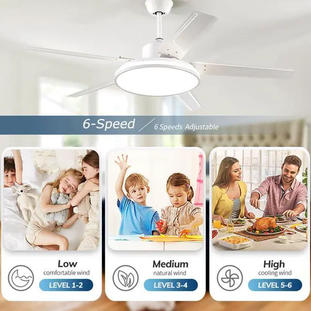 Alt view image 4 of 7 - 52 inch Large Light Panel Ceiling Fans with Lights and Remote Reversible DC Motor Modern Ceiling Fans 6-Speed 3 CCT Dimmable 5 Blades Ceiling Fans for Living Room Office Patio