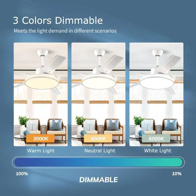 Alt view image 2 of 7 - 52 inch Large Light Panel Ceiling Fans with Lights and Remote Reversible DC Motor Modern Ceiling Fans 6-Speed 3 CCT Dimmable 5 Blades Ceiling Fans for Living Room Office Patio