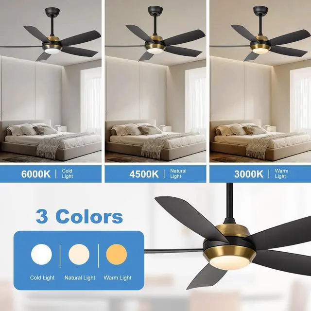 Alt view image 2 of 7 - Ceiling Fans with Lights 42 inch Ceiling Fan with Light and Remote 3CCT 6 Wind Speeds Reversible Modern Ceiling Fans for Bedroom Living Room Kitchen Indoor/Outdoor Use