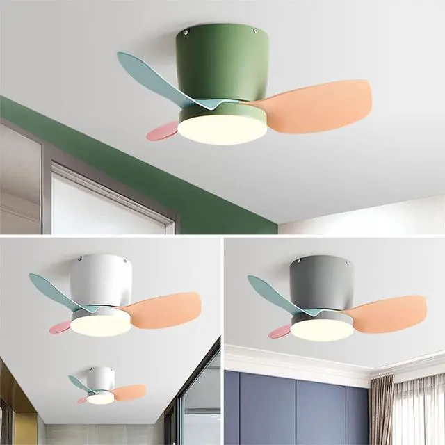 Alt view image 3 of 6 - Modern Simple Ceiling Fan with Lights 24 Inch Ceiling Fan with Lights and Remote Small LED Kids Room Ceiling Fan Light Color Flush Mount Ceiling Fan with Lights