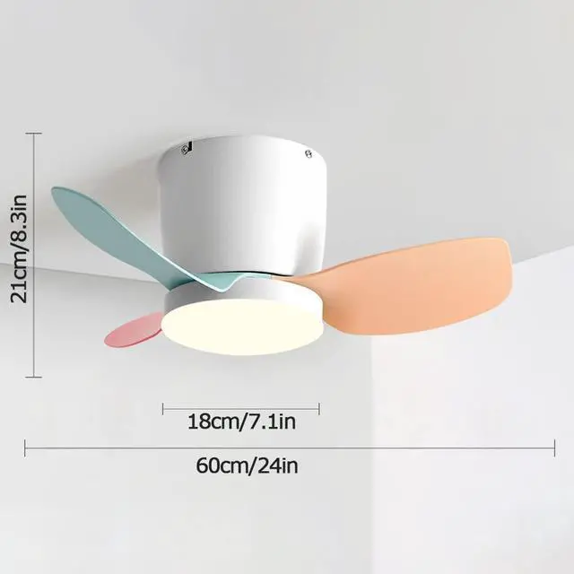 Alt view image 6 of 6 - Modern Simple Ceiling Fan with Lights 24 Inch Ceiling Fan with Lights and Remote Small LED Kids Room Ceiling Fan Light Color Flush Mount Ceiling Fan with Lights