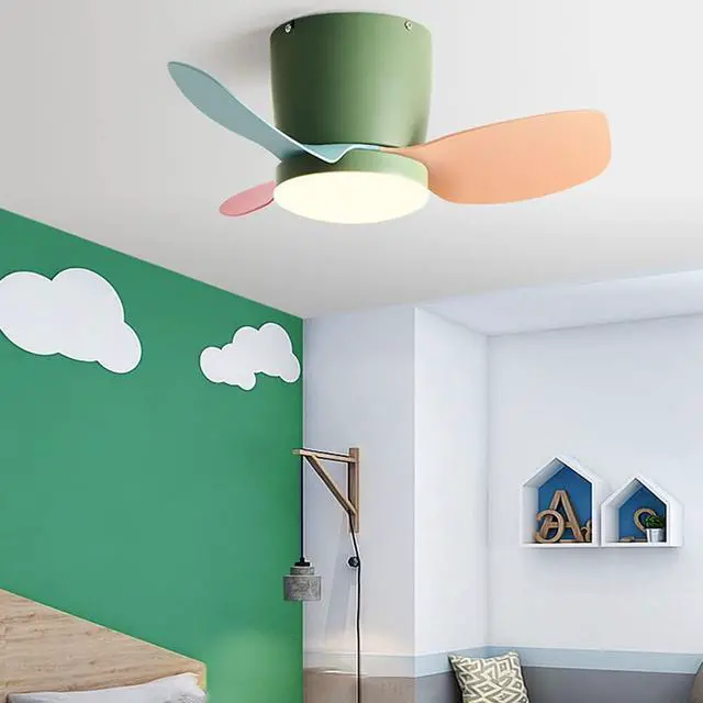 Alt view image 2 of 7 - Modern Simple Ceiling Fan with Lights 24 Inch Ceiling Fan with Lights and Remote Small LED Kids Room Ceiling Fan Light Color Flush Mount Ceiling Fan with Lights