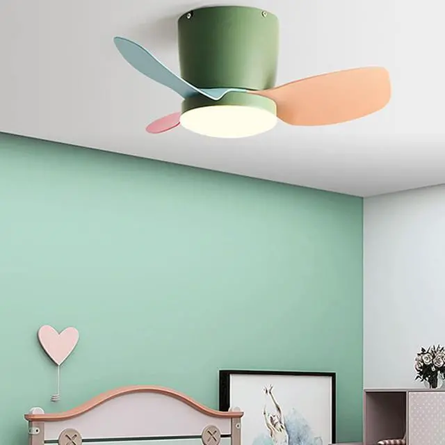 Alt view image 3 of 7 - Modern Simple Ceiling Fan with Lights 24 Inch Ceiling Fan with Lights and Remote Small LED Kids Room Ceiling Fan Light Color Flush Mount Ceiling Fan with Lights