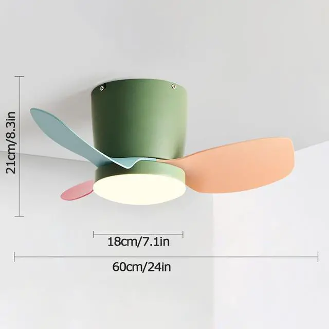 Alt view image 7 of 7 - Modern Simple Ceiling Fan with Lights 24 Inch Ceiling Fan with Lights and Remote Small LED Kids Room Ceiling Fan Light Color Flush Mount Ceiling Fan with Lights