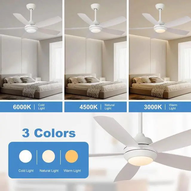 Alt view image 2 of 7 - Ceiling Fans with Lights 42 inch Ceiling Fan with Light and Remote 3CCT 6 Wind Speeds Reversible Modern Ceiling Fans for Bedroom Living Room Kitchen Indoor/Outdoor Use