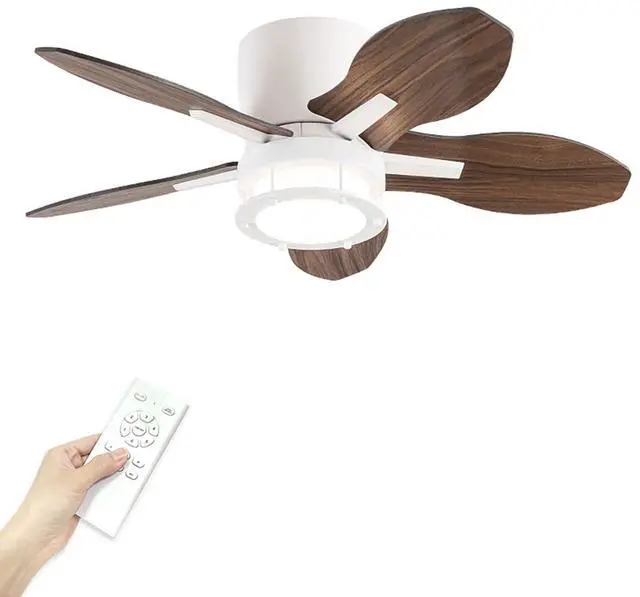 Main image of 42 inch Ceiling Fans with Lights Flush Mount Ceiling Fan with Light and Remote 3 Color LED 6 Speed Reversible DC Motor 5 Blades Ceiling Fans for Bedroom Farmhouse