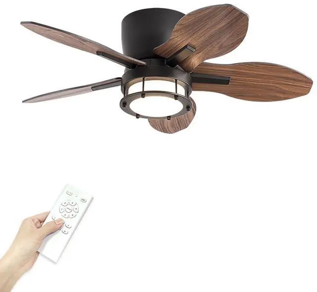 Main image of 42 inch Ceiling Fans with Lights Flush Mount Ceiling Fan with Light and Remote 3 Color LED 6 Speed Reversible DC Motor 5 Blades Ceiling Fans for Bedroom Farmhouse