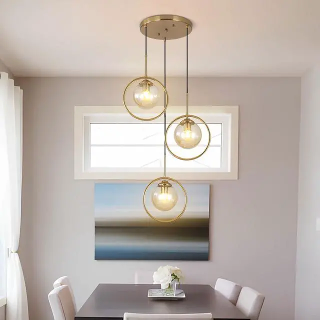 Alt view image 2 of 7 - 3 Light Pendant Lighting Modern Amber Glass Pendant Light Adjustable Hanging Pendant Lights Ceiling Lighting Fixture for Kitchen Dining Room Living Room Foyer Hallway
