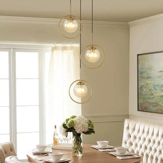 Alt view image 4 of 7 - 3 Light Pendant Lighting Modern Amber Glass Pendant Light Adjustable Hanging Pendant Lights Ceiling Lighting Fixture for Kitchen Dining Room Living Room Foyer Hallway